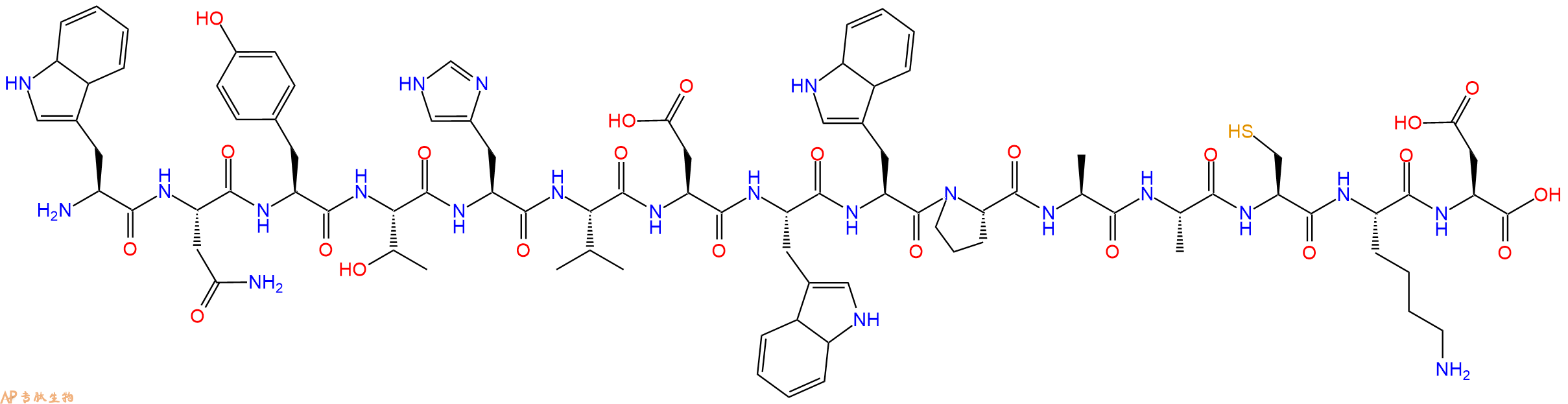 多肽WNYTHVDWWPAACKD的參數(shù)和合成路線|三字母為Trp-Asn-Tyr-Thr-His-
