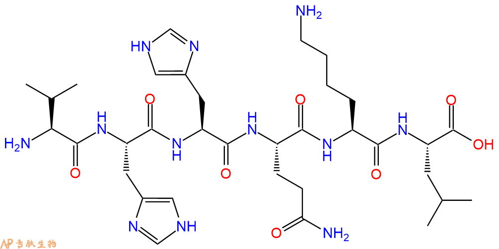 多肽VHHQKL的參數和合成路線|三字母為Val-His-His-Gln-Lys-Leu|專肽生物產