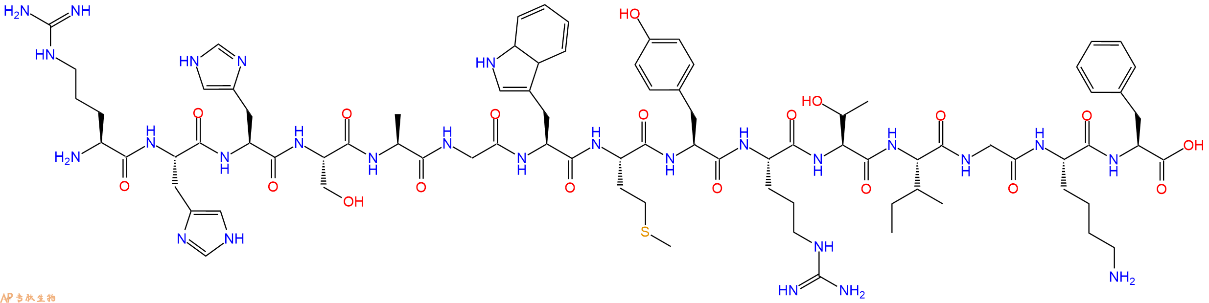 多肽RHHSAGWMYRTIGKF的參數(shù)和合成路線|三字母為Arg-His-His-Ser-Ala-