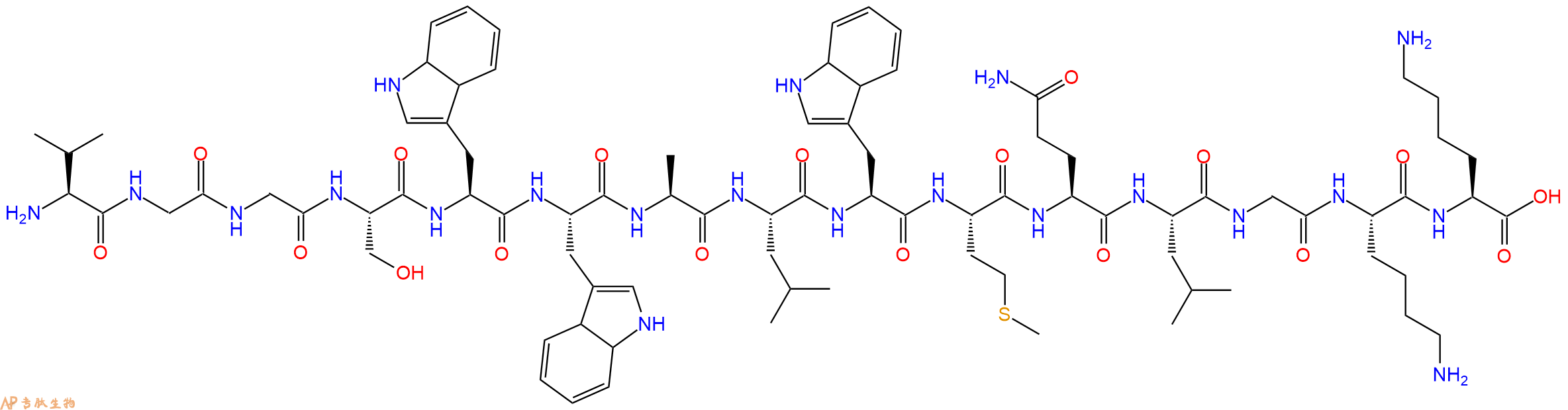 多肽VGGSWWALWMQLGKK的參數(shù)和合成路線|三字母為Val-Gly-Gly-Ser-Trp-