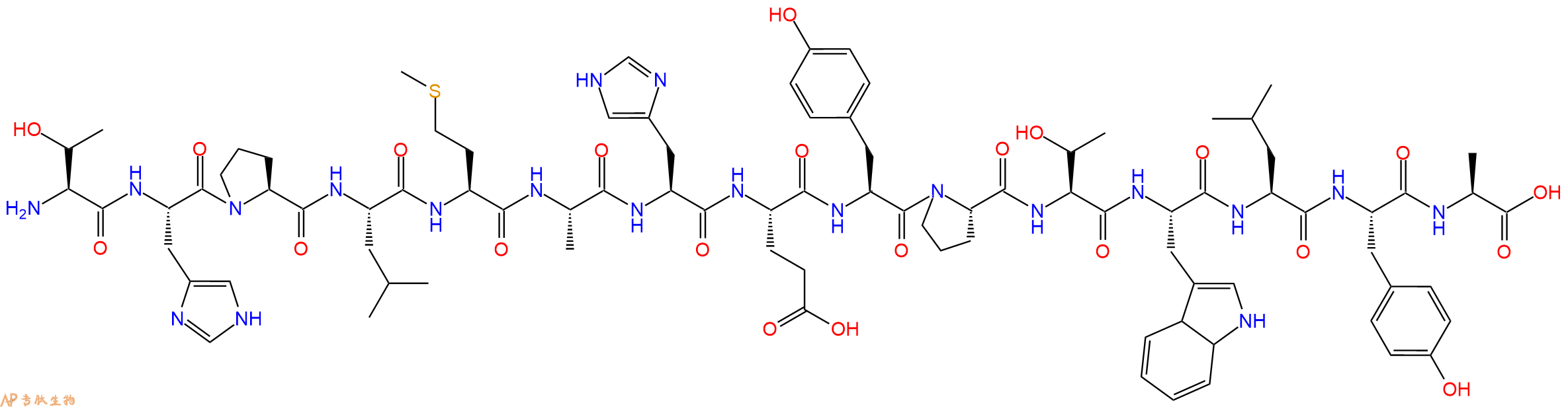 多肽THPLMAHEYPTWLYA的參數(shù)和合成路線|三字母為Thr-His-Pro-Leu-Met-