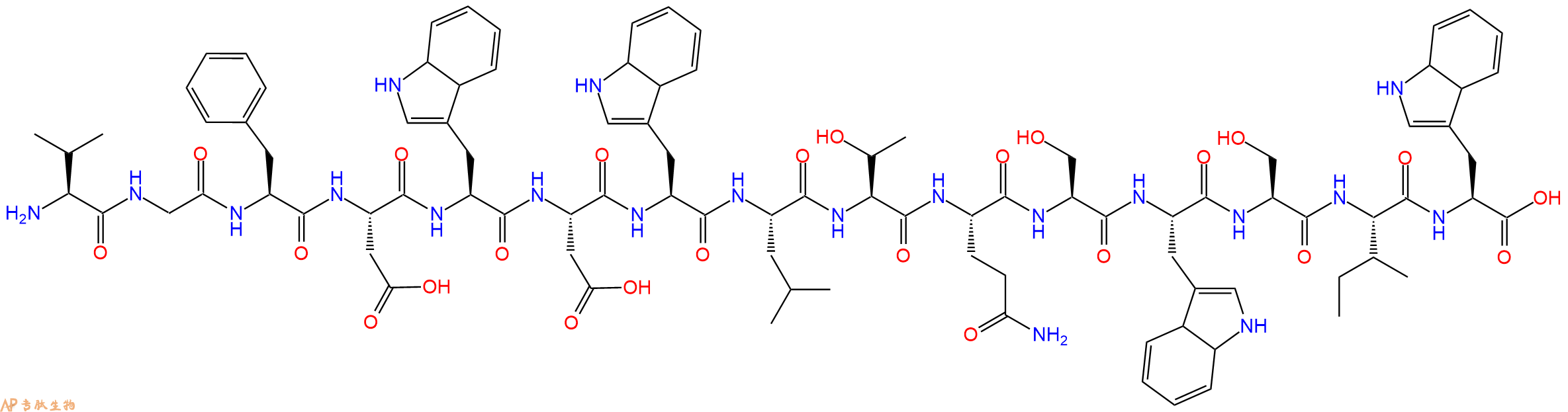 多肽VGFDWDWLTQSWSIW的參數(shù)和合成路線|三字母為Val-Gly-Phe-Asp-Trp-