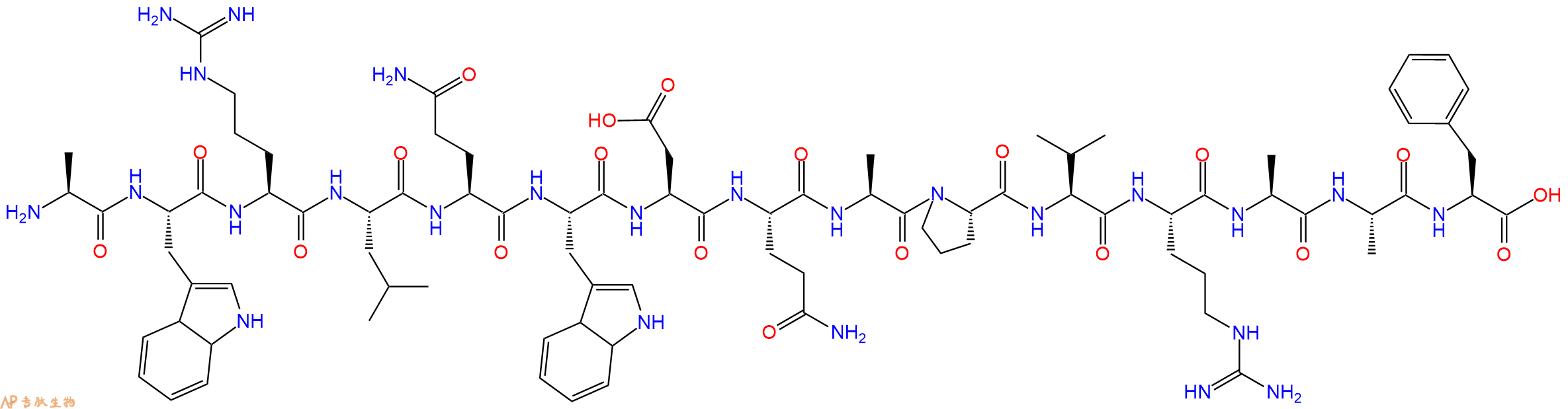 多肽AWRLQWDQAPVRAAF的參數(shù)和合成路線|三字母為Ala-Trp-Arg-Leu-Gln-