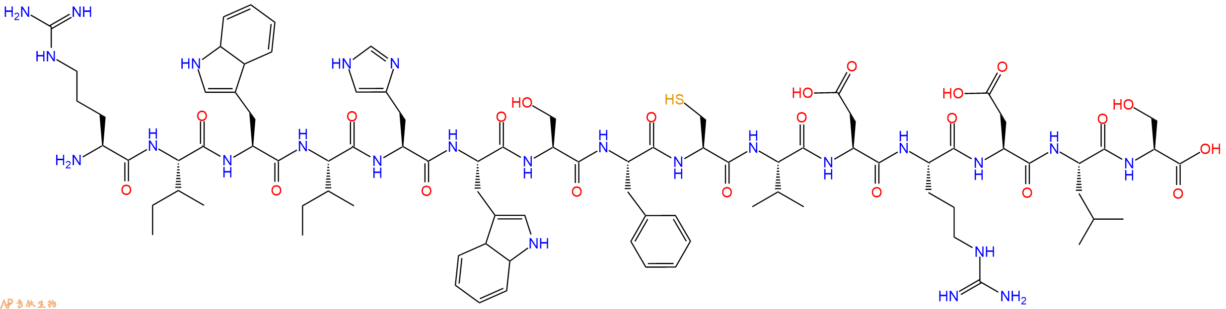 多肽RIWIHWSFCVDRDLS的參數(shù)和合成路線|三字母為Arg-Ile-Trp-Ile-His-