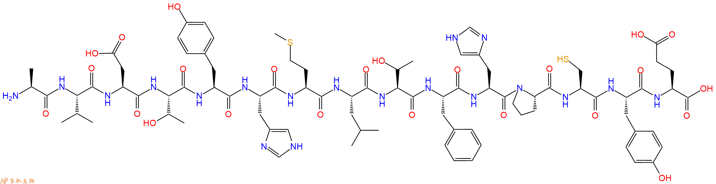 多肽AVDTYHMLTFHPCYE的參數(shù)和合成路線|三字母為Ala-Val-Asp-Thr-Tyr-