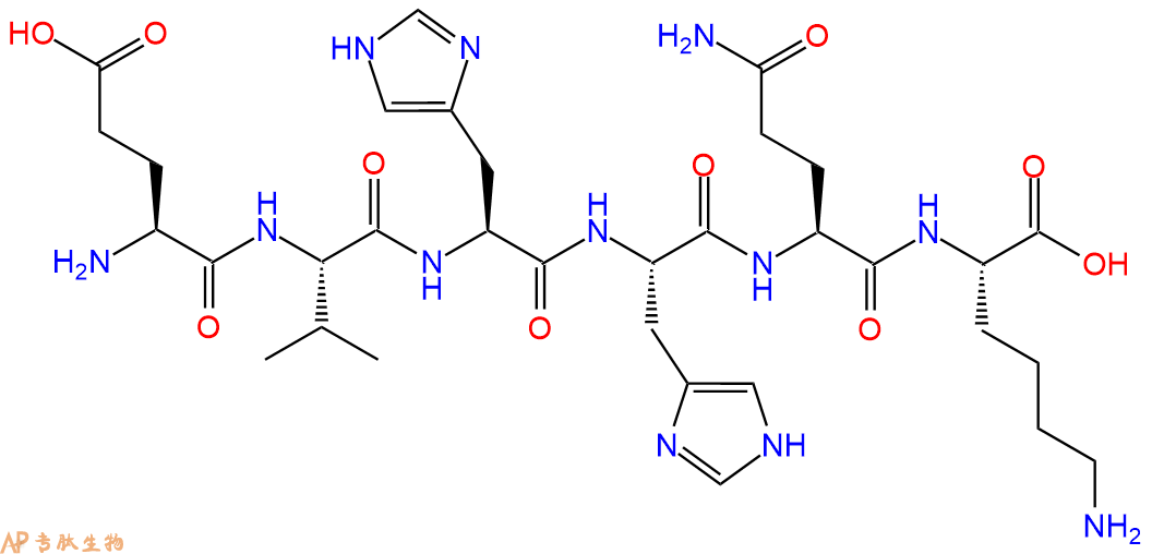多肽EVHHQK的參數和合成路線|三字母為Glu-Val-His-His-Gln-Lys|專肽生物產