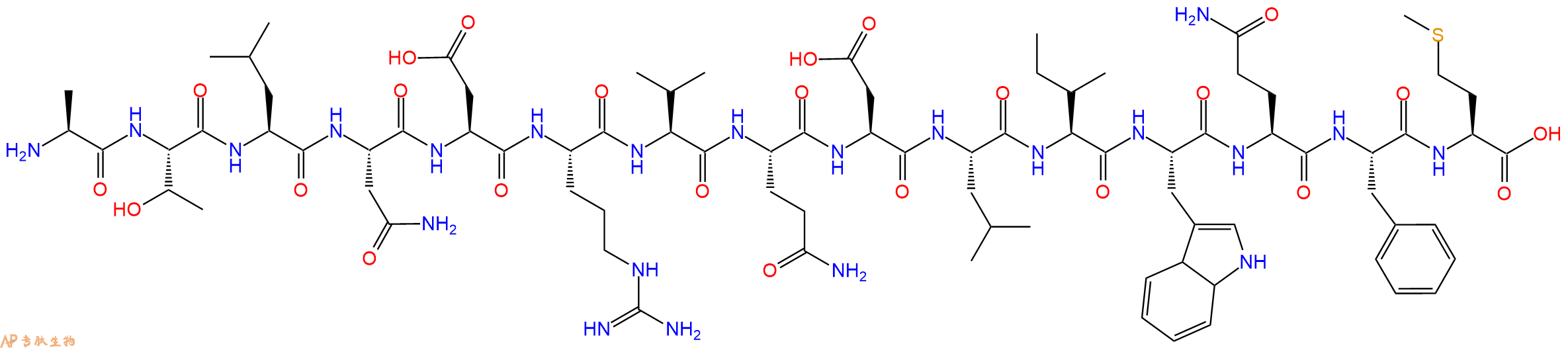 多肽ATLNDRVQDLIWQFM的參數(shù)和合成路線|三字母為Ala-Thr-Leu-Asn-Asp-