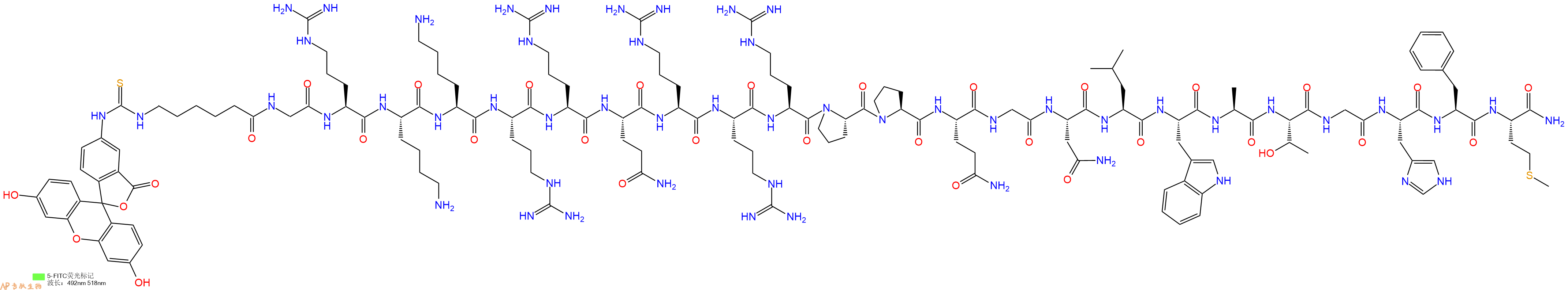 專(zhuān)肽生物產(chǎn)品熒光標(biāo)記的神經(jīng)肽FITC-TAT-Neuromedin B